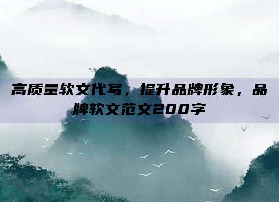高质量软文代写,提升品牌形象,品牌软文范文200字