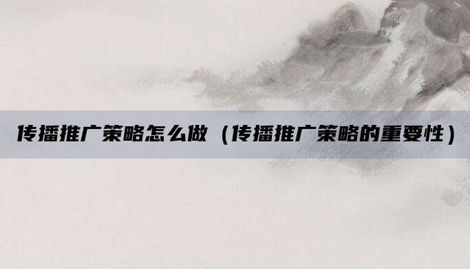 传播推广策略怎么做（传播推广策略的重要性）