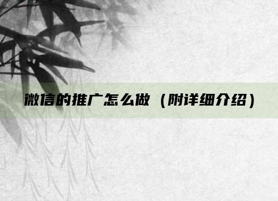 微信的推广怎么做(附详细介绍)