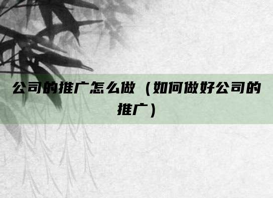 公司的推广怎么做(如何做好公司的推广)