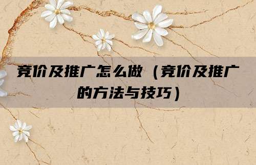 竞价及推广怎么做（竞价及推广的方法与技巧）