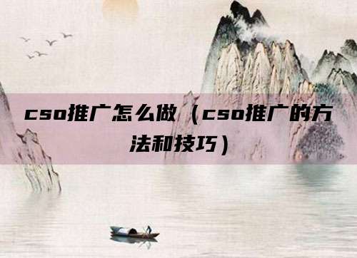 cso推广怎么做（cso推广的方法和技巧）